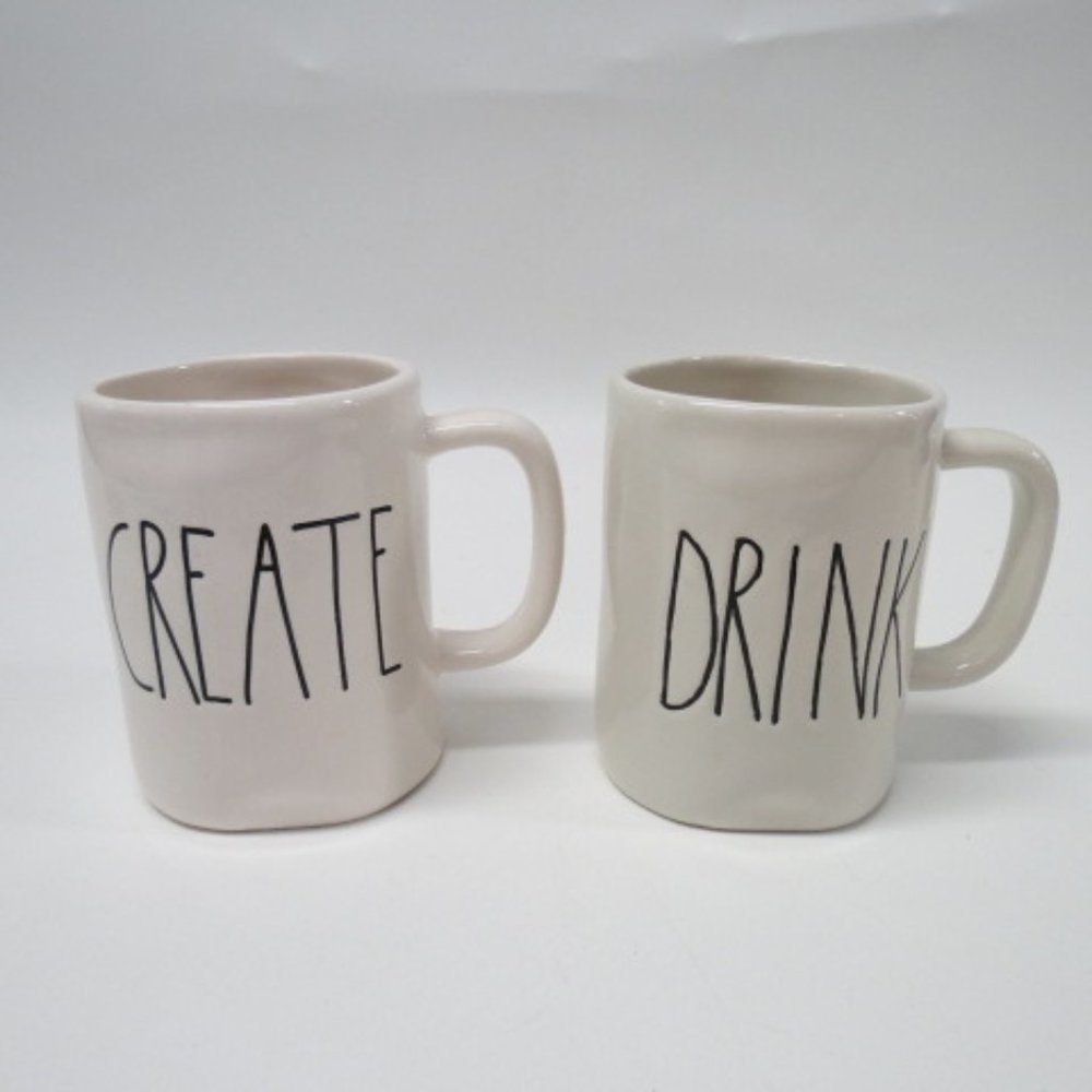 Rae Dunn Set 2 Coffee Cups Tea Mugs Drink + Create
